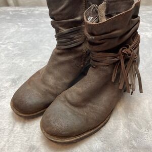 Born Peltro Ankle Boots Booties Womens 8M Brown Distressed Nubuck Fringe Western